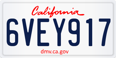CA license plate 6VEY917