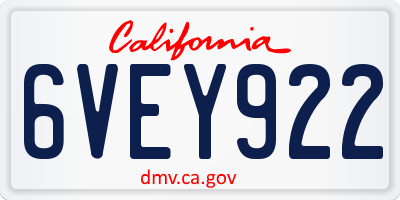 CA license plate 6VEY922