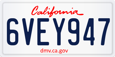 CA license plate 6VEY947