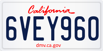 CA license plate 6VEY960