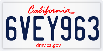 CA license plate 6VEY963