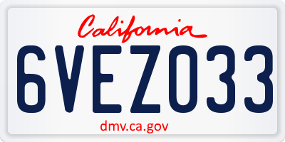 CA license plate 6VEZ033