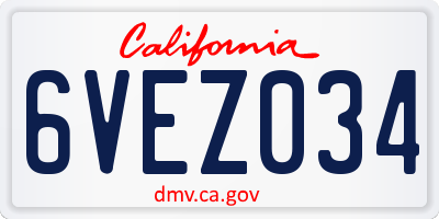 CA license plate 6VEZ034