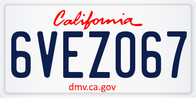 CA license plate 6VEZ067