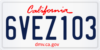 CA license plate 6VEZ103