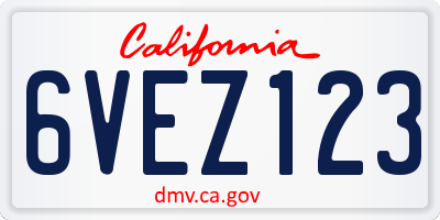 CA license plate 6VEZ123