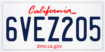 CA license plate 6VEZ205