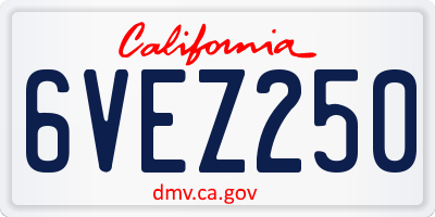 CA license plate 6VEZ250