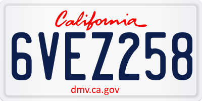 CA license plate 6VEZ258