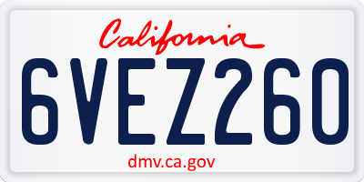 CA license plate 6VEZ260