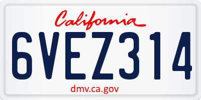 CA license plate 6VEZ314