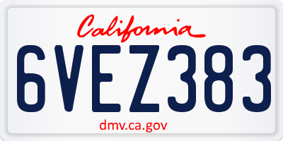 CA license plate 6VEZ383