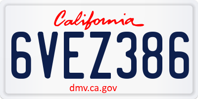 CA license plate 6VEZ386