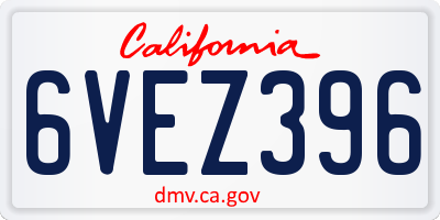 CA license plate 6VEZ396