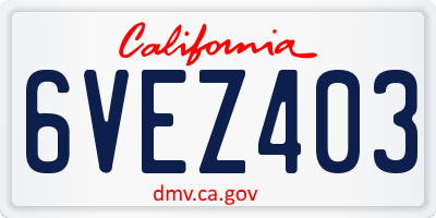 CA license plate 6VEZ403