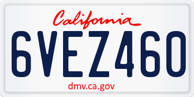 CA license plate 6VEZ460