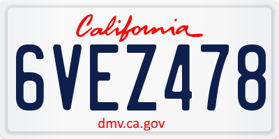 CA license plate 6VEZ478