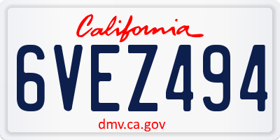 CA license plate 6VEZ494