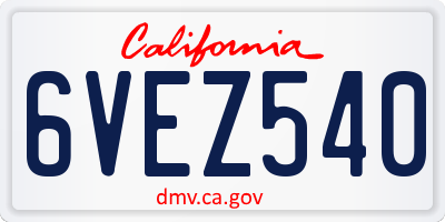 CA license plate 6VEZ540