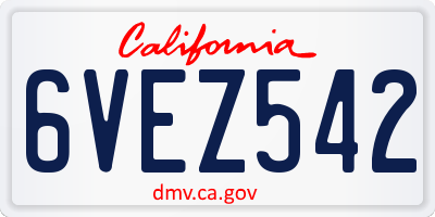 CA license plate 6VEZ542