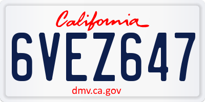 CA license plate 6VEZ647