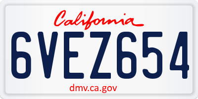 CA license plate 6VEZ654