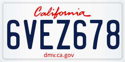CA license plate 6VEZ678