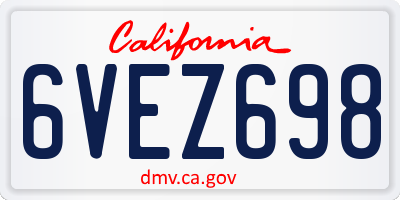 CA license plate 6VEZ698