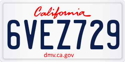 CA license plate 6VEZ729
