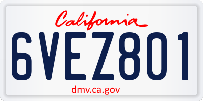 CA license plate 6VEZ801