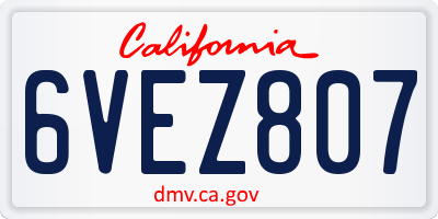 CA license plate 6VEZ807