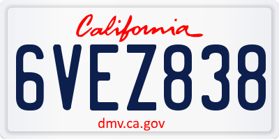 CA license plate 6VEZ838