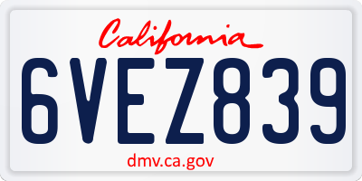 CA license plate 6VEZ839