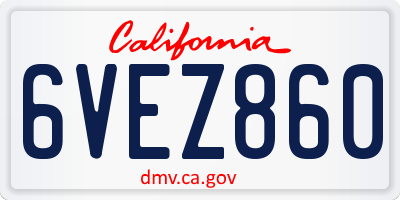 CA license plate 6VEZ860