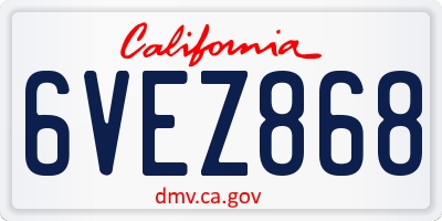 CA license plate 6VEZ868