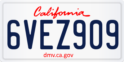 CA license plate 6VEZ909