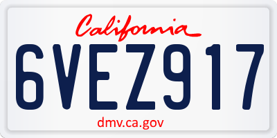 CA license plate 6VEZ917