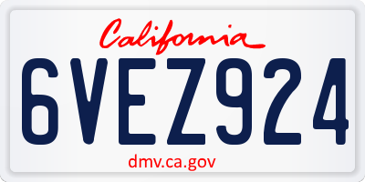 CA license plate 6VEZ924