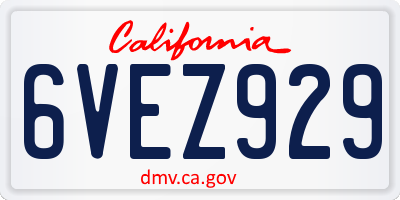 CA license plate 6VEZ929