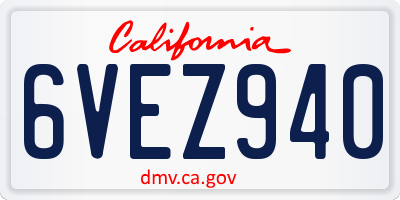 CA license plate 6VEZ940
