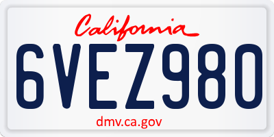 CA license plate 6VEZ980