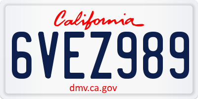 CA license plate 6VEZ989