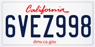 CA license plate 6VEZ998