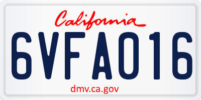 CA license plate 6VFA016
