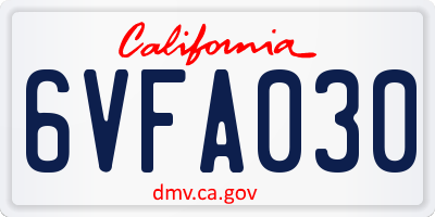 CA license plate 6VFA030