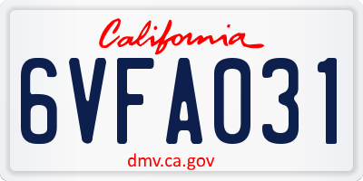 CA license plate 6VFA031