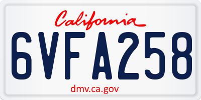 CA license plate 6VFA258
