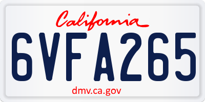 CA license plate 6VFA265
