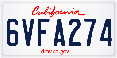 CA license plate 6VFA274
