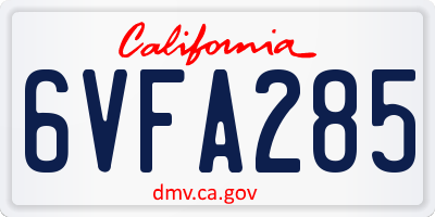 CA license plate 6VFA285